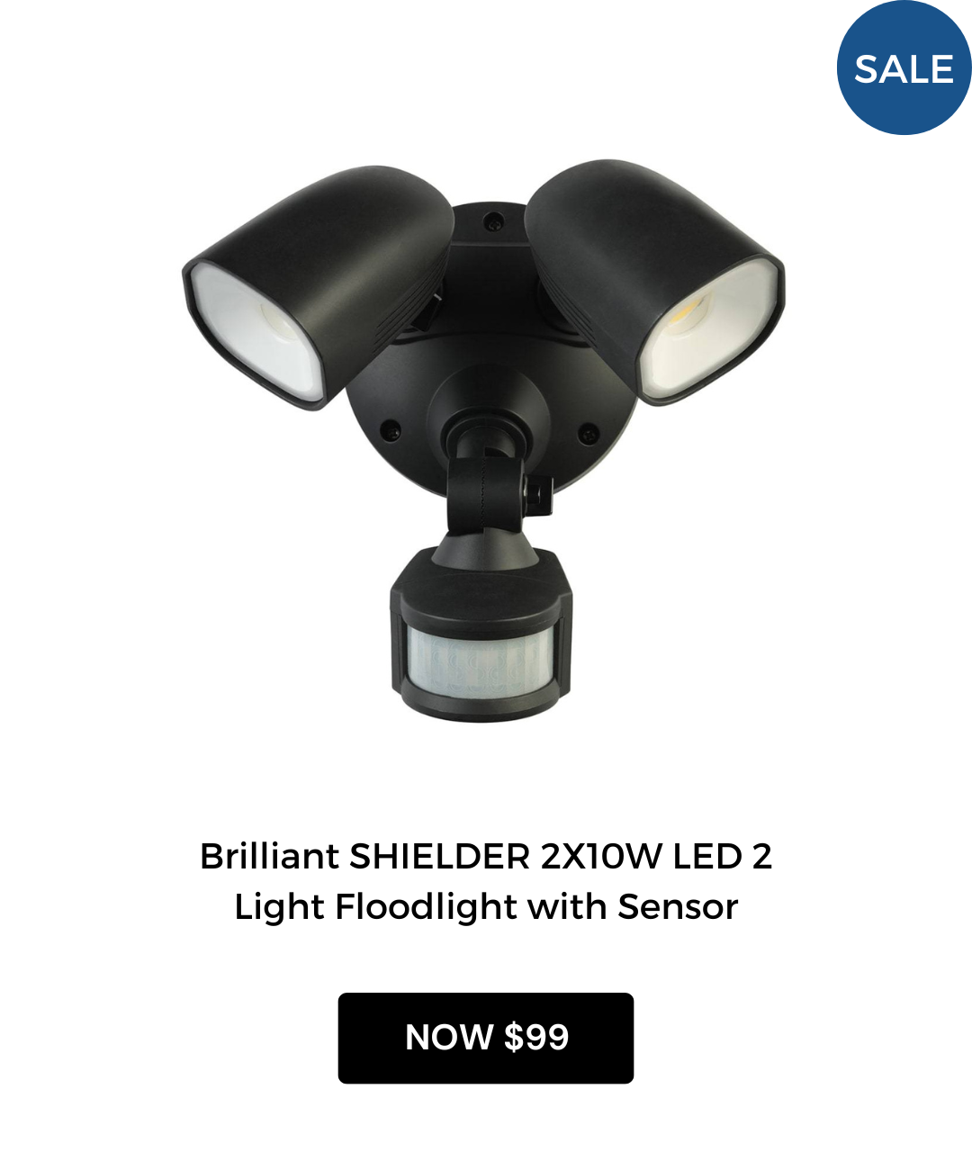 Brilliant SHIELDER 2X10W LED 2 Light Floodlight with Sensor, Black